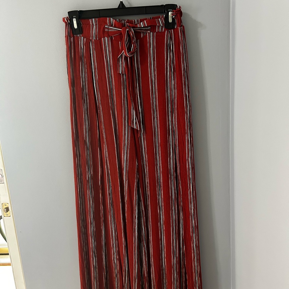 Red Striped Wide-Leg Pants